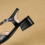 KYLETHOMASW  -  2025 Vintage Women Sandals Square Toe Thick Heels 3.5cm Buckle Strap Breathable Small Size 31 32 33 Sweet Daily Shoes