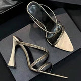 KYLETHOMASW  -  Summer New Light Luxury Cross Thin Strap Rhinestone High heels Women's One-character Strap Pointed Toe Beautiful Slippers