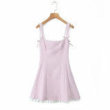 KYLETHOMASW  -  Sexy Spaghetti Straps Black Pink Mini Dress Women Pleated Hem Patchwork A-line Slim Summer Dresses Party Robe