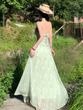 KYLETHOMASW  -  Green Ruffles Sleeveless Bodycon V-neck Summer Holiday Vacation Long Dresses Elegant Printed Party Dress Women Vestidos