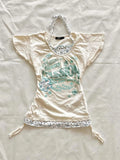 KYLETHOMASW  -  American Retro Sweet Printed T-shirt Women Summer Vintage Slim Patchwork Fake Two-piece Tops New Design Fashion Y2k Clothes