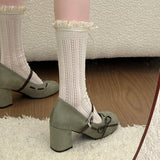 KYLETHOMASW  -  New Spring Thick Heel Women Mary Jane Shoes Fashion Rhinestone Buckle Strap Shoes Ladies Outdoor Elegant Dress Pumps