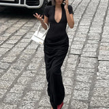 KYLETHOMASW  -  Autumn New Sexy Dress Temperament New Slimming V-neck Slim Fit Slit Evening Dress Dress Long Skirt Selegant Fit Rich Girl