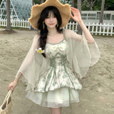 KYLETHOMASW  -  Sexy Sheer Cover-up and Mini Skirt Two-piece Set Women Sweet Elegant Slim Fit Summer Beach Vacation Outfit