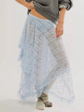 KYLETHOMASW  -  New Fashion Womens Midi Skirts Lace Elastic High Waist Skirts Spring Summer Irregular Hem Casual Skirts Hot Sale S M L