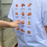 KYLETHOMASW  -  Sweet Croissant Print O-neck Cotton T-shirts Summer New Mid-length Loose Tee Shirt  Short Sleeve White Tops Women