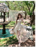 KYLETHOMASW  -  Summer French Elegant Fashion Mini Tube Top Dress Women's Elastic Waist Backless Sexy Tulle Boned Dress High-end Evening Gown