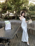 KYLETHOMASW  -  Evening Dresses Women Wedding Party V Neck Satin Sleeveless Slim Mermaid Dress Cocktail Birthday Banquet Sexy Banquet