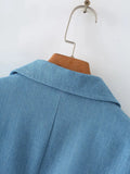 Kylethomasw  Spring Fashion Denim Blazer For Women Solid Long Sleeves Pockets Lapel Single Button Jacket Female Loose Causal Coat