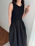 KYLETHOMASW  -  Casual Long Dress Women 2025 Korean Summer Design Round Neck Pleated Texture Slim Fit Sleeveless Vest Vestidos