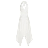 KYLETHOMASW  -  Fashion Solid Sweet Simple Elegant Women Dresses Summer French Chic Slim Fit Ruched Halter Dresses