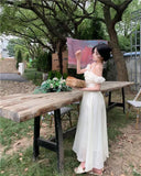 KYLETHOMASW  -  Summer Women Halter Midi Dress Elegant Female Chiffon Square Neck Party One Pieces Dresses French Solid New Vestidos Robe