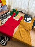 KYLETHOMASW  -  French Style Knit Cami Dress with Lace V-Neck Bow Detail Bodycon Mini Dress