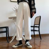 KYLETHOMASW  -  High Waist Straight Leg White Jeans Women's Loose Drapey Wide Leg Pants Spring New Style Slimming Effect Casual Denim
