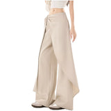 KYLETHOMASW  -  High Waist Wide Leg Pants Women's Brown Grey Asymmetrical Sash Slimming Drape Straight Casual Suit Pants Vintage Style