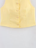 KYLETHOMASW  -  Women Front Button O Neck Sleeveless Yellow Vest Casual Summer Tank Top