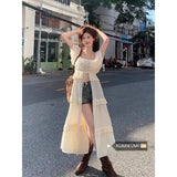 KIylethomasw Sexy Off Shoulder Ruffles Dress for Women 2024 Summer New Sun Protection Dresses Y2k E-Girl Slim Waist Mid-length Vestidos