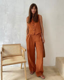 KYLETHOMASW  -  New Womem Linen Cotton Chic Vest Pants Suit Two-Piece Set Office Ladies Summer Korean Fashion 2 Piece Sets Womens Casual Outfits
