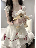 KYLETHOMASW  -  Japanese Cute Sweet Summer Slim Bow Kawaii Dress Women New Design Hepburn Casual Fashion Patchwork White Dresses Female