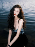 KYLETHOMASW  -  Velvet Slip Dress Women Summer Embroidery French Vintage Slim Robe Halter Dresses for Women Korean Fashion Vestidos