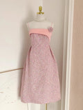 KIylethomasw French Elegant Wedding Formal Occasion Sequined Pink Tweed Dresses Women Clothing Floral Brooch Spaghetti Strap Party Vestidos