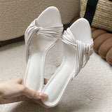 KYLETHOMASW  -  Elegant Women Thin Strap Kitten Heel Mules Open Toe Slip on Sandals Black White Blue Casual Summer Party Slides Shoes