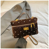 KYLETHOMASW  -  Velvet Diamond Grid Chain Bag Women's High-End Fashion Mini Shoulder Box Bag Urban Simple Style PU Material Daily Match