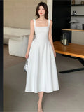 KYLETHOMASW  -  Y2K Summer Elegant Women Solid Midi Dress Vintage Sleeveless  A-Line Birthday Evening Party Dress Princess Slip Vestidos