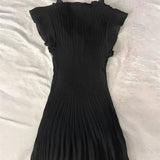 KYLETHOMASW  -  Elegant Bow Women Mini Dress Summer New Sweet Ruffles Slim A-Line Dresses Elegant Flying Sleeves Chiffon Pleated Vestidos 026A