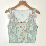 KYLTHOMASW  -   Bow Y2k Aesthetic Sweet Printing Women Crop Top Streetwear Grunge Slim Tanks Tops Vintage Patchwork Harajuku Camisoles Summer
