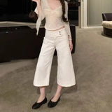 KYLETHOMASW  -  Daily Pockets Flare Calf Length Casual Pants Women Summer Vintage Luxury Low Waist Office Work Cropped Trousers Street Wear 954A