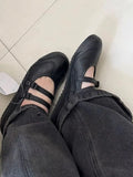 KYLETHOMASW  -  Vintage Round Toe Shallow Mouth Velcro Sports Flat Ballet Shoes Women Mary Jane Shoes German Training Shoes