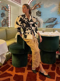 KYLETHOMASW  -  Elegant Flower Printed Women's Lace Up Shirt Chic Lapel V Neck Long Puff Sleeves Coat New Spring Lady Fashion Streetwear Shirts