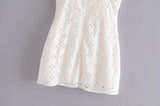 KYLETHOMASW  -  Women White Lace Hollow Out Embroidery With Wire Bra Chest Sling Mini Dress Romantic Backless Sling Party Club Bodycon Dresses