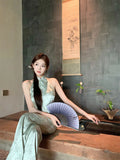 KYLETHOMASW  -  New Chinese Style 2 Piece Set Women's Summer Sleeveless Cheongsam Top Wide Leg Pants Elegant Outfit