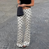KYLETHOMASW  -  Women's Polka Dot Pants Fashion High Waist Printed Casual Lace-up Pants Vintage Commuting Streetwear Female Trousers