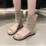 KYLETHOMASW  -  Spring Autumn Open Toe Internal Elevation Women Sandals Boots Ladies Casual Hollow Out Ankle Booties