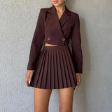 Kylethomasw Commuter Lady Elegant Lapel Short Blazer Suit Sets Spring Double Breasted Top+Pleated Shorts Skirt Outfit Women Autumn Two-piece