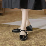 KYLETHOMASW  -  Square Toe Brown leather mary janes shoes woman retro ankle strap flats shallow mouth moccasins comfy ballerina shoes for woman