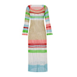 KYLETHOMASW  -  Beach Style Off Shoulder Crochet Maxi Dress Elegant Women Vintage Patchwork Long Sleeve Hollow Out Knitted Bodycon Dress Y2K