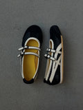 KYLETHOMASW  -  Vintage Round Toe Shallow Mouth Velcro Sports Flat Ballet Shoes Women Mary Jane Shoes German Training Shoes
