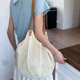KYLETHOMASW  -  Cute Hollow Out Butterfly Knitting Bag Beach Handbag Tote Bag Beach Bag Large Capacity Bohemian Style Hollow Shoulder Bag Travel