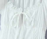 KYLETHOMASW  -  Sweet Women Ruched Chest Fish bow Waist Corset Style Dress Short Sleeve Cross Bandage Lacing up Back Bodycon Mini Party Robe