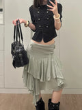 KYLETHOMASW  -  Harajuku Double-breasted Cropped Shirt Y2k Aesthetic Women Solid Slim Fit Blouse Streetwear Double-breasted Grunge Blusas