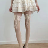 KYLETHOMASW  -  New Arrival Lace Jacquard Women Over Knee Socks Vintage French Elegant Cross Tie Thigh High Socks Lolita Dating Daily Stockings