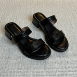 KYLETHOMASW  -  Retro One-word Slippers for Women's Summer New Mid-heel Outer Sandals Open-toed Thick-heeled Slippers Beach Shoes Women