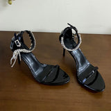 KYLETHOMASW  -  Luxury Rhinestones Women Heels Sandals Shoes Fashion Round Toe Female Ankle Strap Footwear Party Ladies High Heels Shoes Pumps