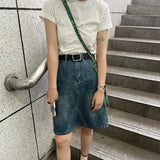Kylethomasw Harajuku Washed Vintage Blue Denim Skirts Spring New High Waist Skirt for Women Y2k E-Girl Mid-length A-line Faldas Mujer