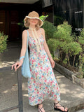KYLETHOMASW  -  French Sweet Floral Dress Women Summer Fashion Elgant Spaghetti Strap Dresses New Off Shoulder Travel Holiday Lady Vestidos