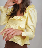 KYLETHOMASW  -  Vintage blouses for women fashion 2024 white ruffle top elegant korean fashion long sleeve blouses women casual shirts elegant